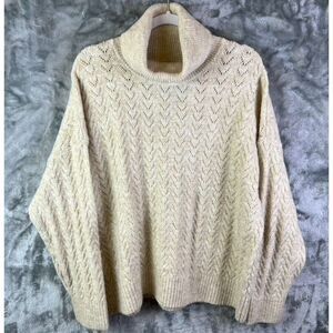 Old Navy Pointelle Knit Turtleneck Sweater Size XL Cozy Soft Heathered Oatmeal